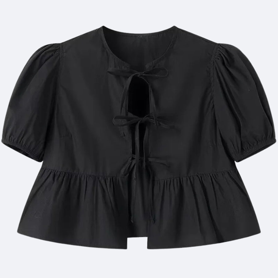 Blouse Noire à Nœuds – Élégance Intemporelle