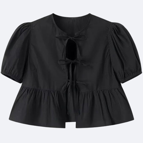 Blouse Noire à Nœuds – Élégance Intemporelle
