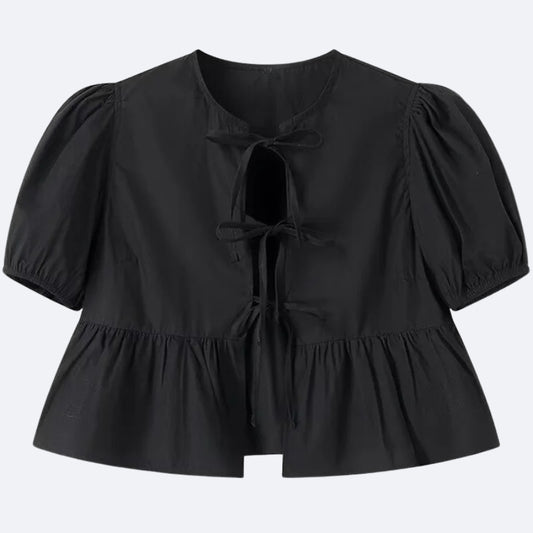 Blouse Noire à Nœuds – Élégance Intemporelle