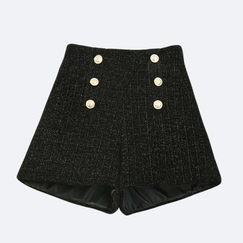 Short Structuré à Boutons Dorés – Noir