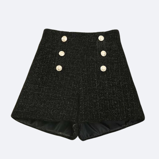 Short Structuré à Boutons Dorés – Noir