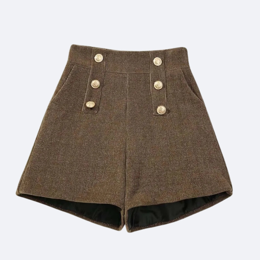 Short Structuré à Boutons Dorés – Marron