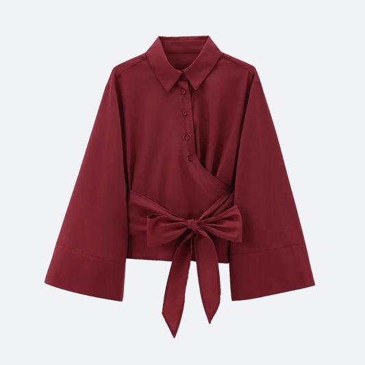 Chemise Ceinturée Bordeaux – Élégance & Intensité