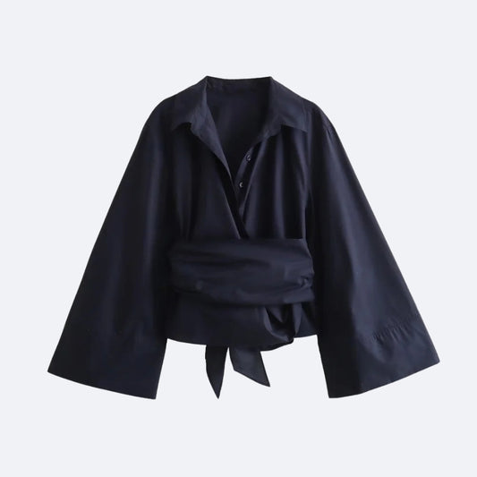 Chemise Noire Ceinturée – Intemporelle & Élégante