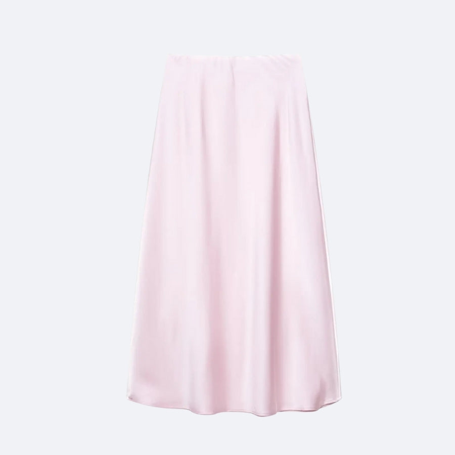 Jupe Longue Satinée Rose Poudré – Douceur & Élégance