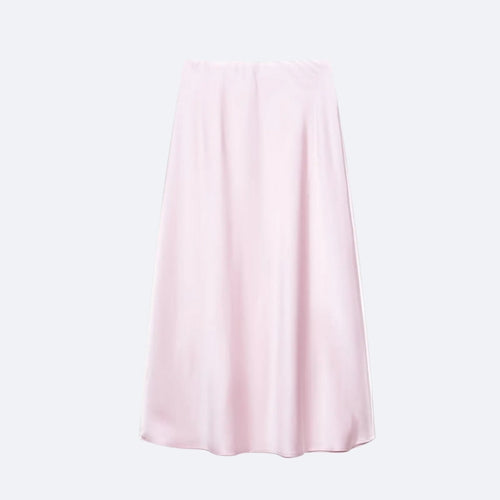 Jupe Longue Satinée Rose Poudré – Douceur & Élégance