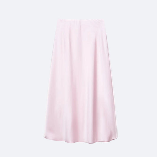 Jupe Longue Satinée Rose Poudré – Douceur & Élégance