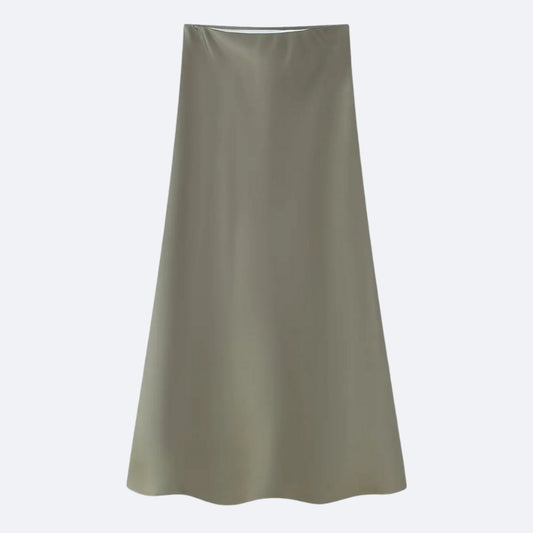 Jupe Longue Satinée Vert Olive – Élégance Naturelle