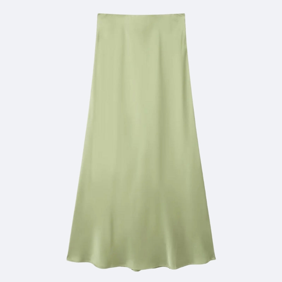 Jupe Longue Satinée Vert Pastel – Fraîcheur et Élégance