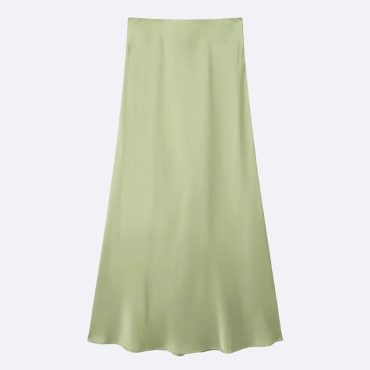 Jupe Longue Satinée Vert Pastel – Fraîcheur et Élégance