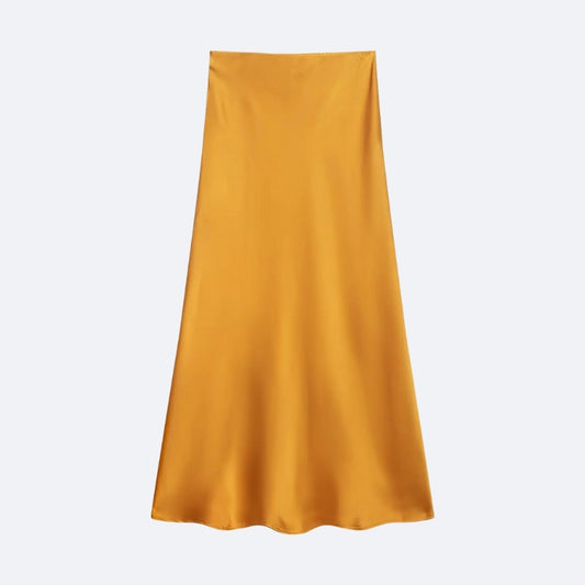 Jupe Longue Satinée Jaune Moutarde – Rayonnante & Moderne
