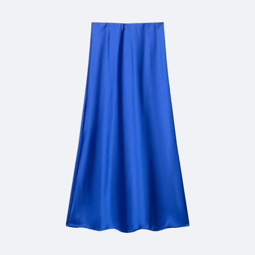 Jupe Longue Satinée Bleu Royal – Éclat & Modernité