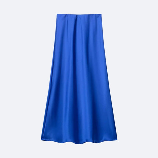 Jupe Longue Satinée Bleu Royal – Éclat & Modernité