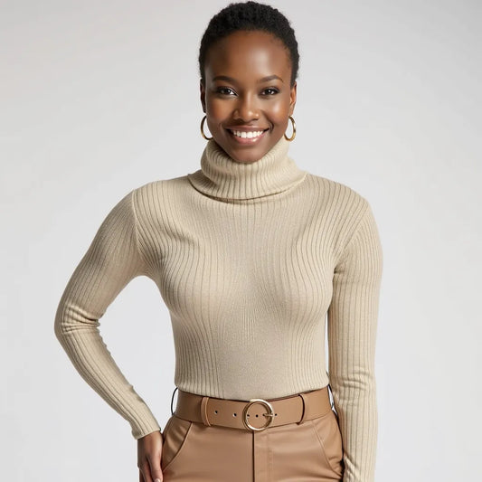 Pull Col Roulé Sable Élégant