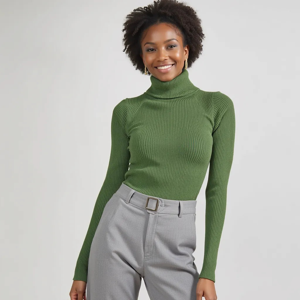 Pull Col Roulé Vert Épicéa