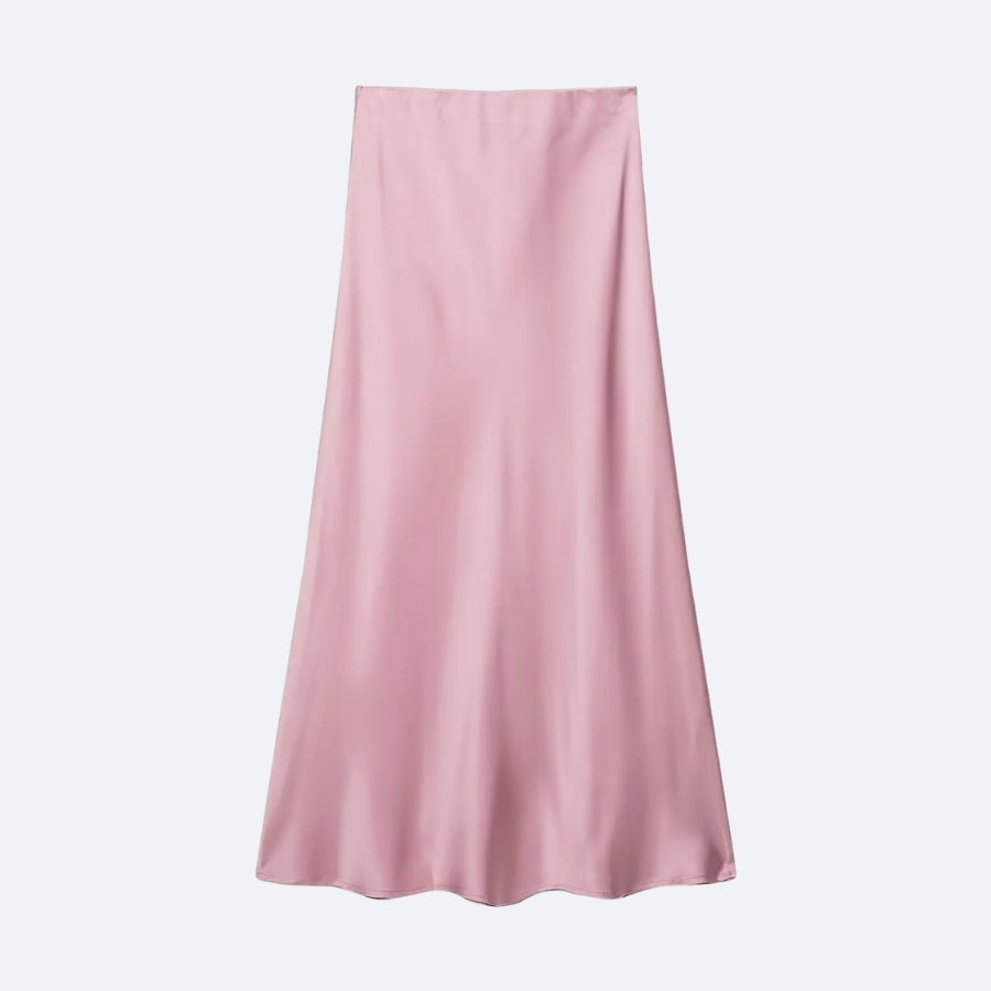 Jupe Longue Satinée Rose Poudré – Douceur & Élégance