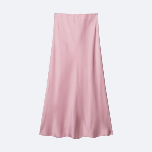 Jupe Longue Satinée Rose Poudré – Douceur & Élégance
