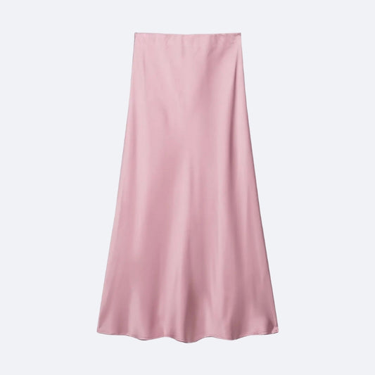 Jupe Longue Satinée Rose Poudré – Douceur & Élégance