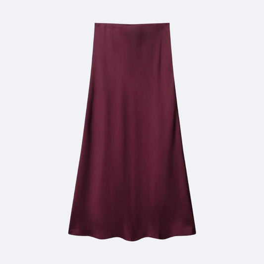 Jupe Longue Satinée Bordeaux – Élégance & Intensité