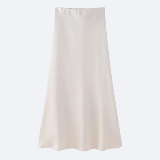 Jupe Longue Satinée Blanc Cassé – Élégance Pure