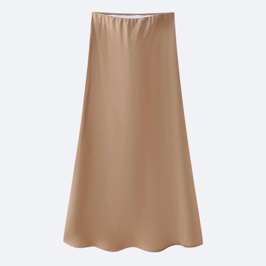 Jupe Longue Satinée Beige – Élégance & Sobriété