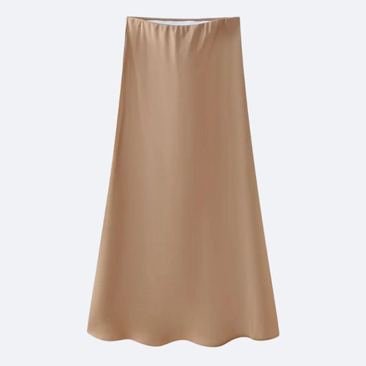 Jupe Longue Satinée Beige – Élégance & Sobriété