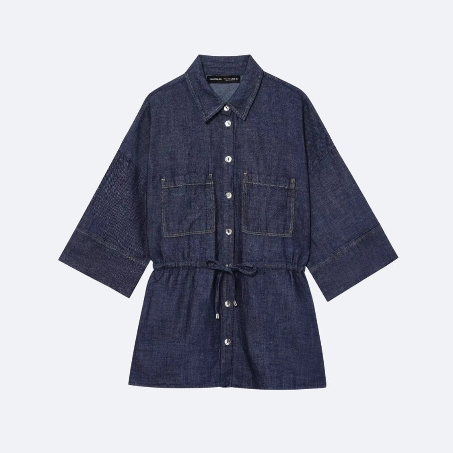 Chemise Veste en Jean Ceinturée – Style Urbain et Élégant