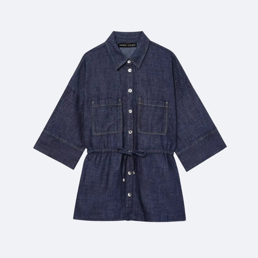 Chemise Veste en Jean Ceinturée – Style Urbain et Élégant