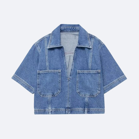 Veste en Jean Courte à Manches Courtes – Style Décontracté