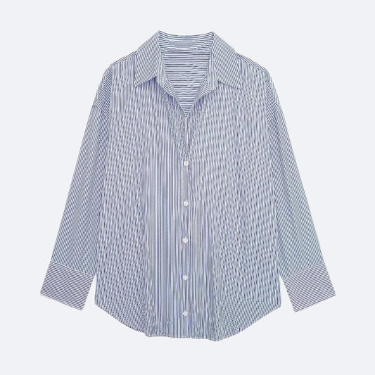 Chemise Rayée Fine Bleu Marine – Élégance Subtile