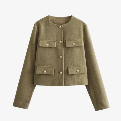 Veste Élégante Beige Kaki à Boutons Dorés