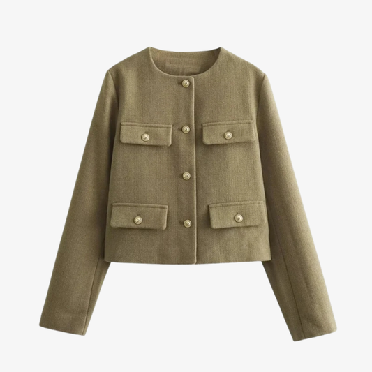 Elegant Beige Khaki Jacket with Gold Buttons