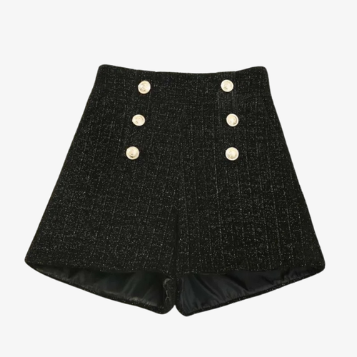 Short Structuré à Boutons Dorés – Noir