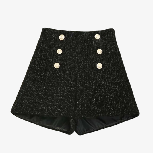 Structured Shorts with Gold Buttons – Black