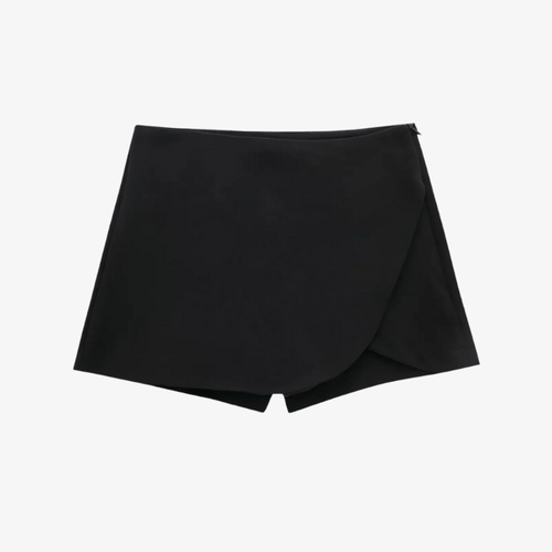 Skort Portefeuille Arrondi Noir – Intemporel & Chic