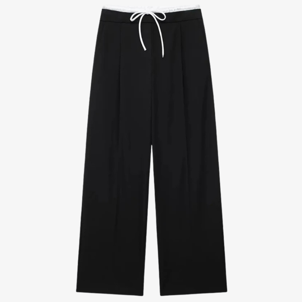 Pantalon Large Noir à Cordon – Élégance Décontractée et Confort
