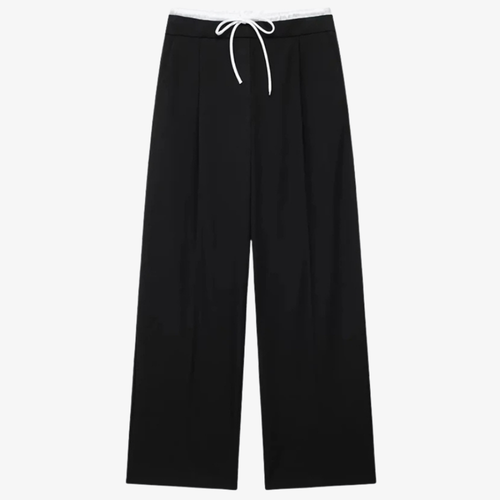 Pantalon Large Noir à Cordon – Élégance Décontractée et Confort