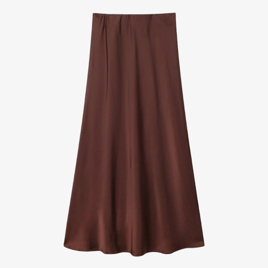 Long Brown Satin Skirt – Earthy Elegance and Warmth