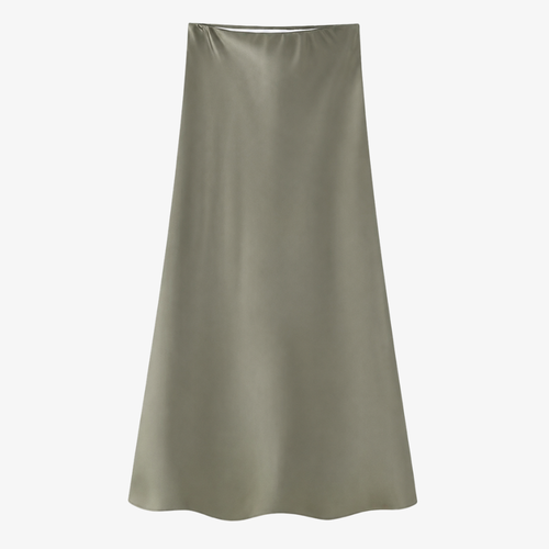 Jupe Longue Satinée Vert Olive – Élégance Naturelle