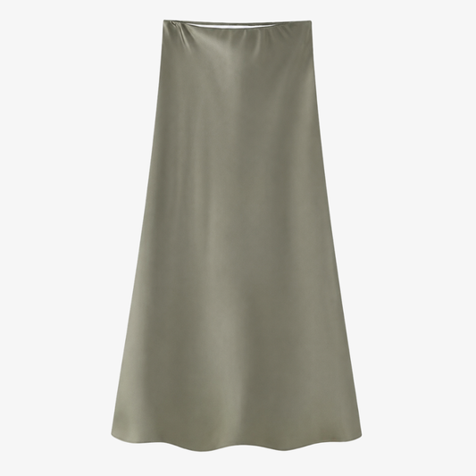 Long Olive Green Satin Skirt – Natural Elegance