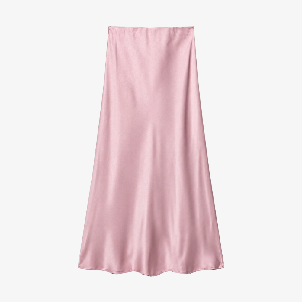 Jupe Longue Satinée Rose Poudré – Douceur & Élégance