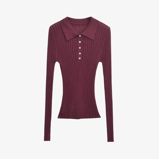 Burgundy Ribbed Polo Neck Sweater – Elegance and Modernity