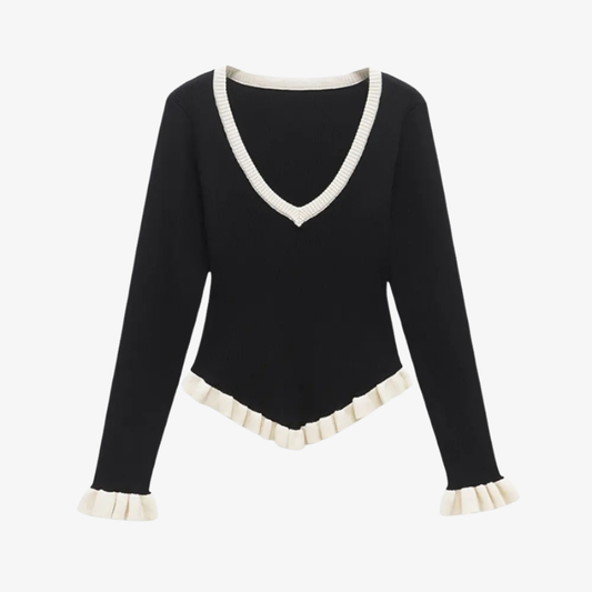Black Sweater with Contrasting Ruffles