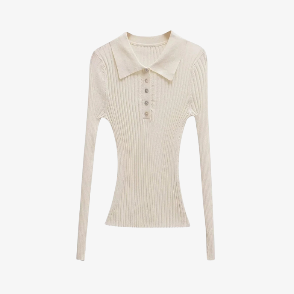Pull Côtelé à Col Polo – Écru