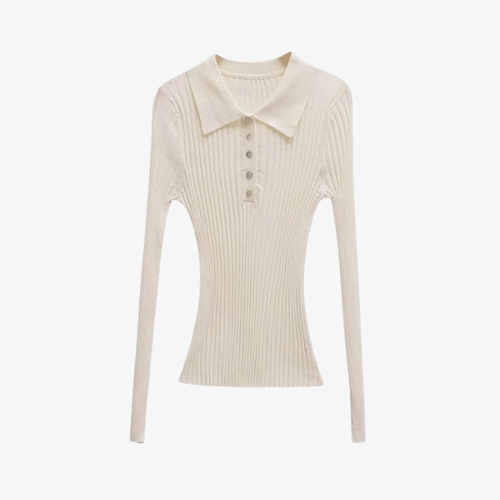Pull Côtelé à Col Polo – Écru