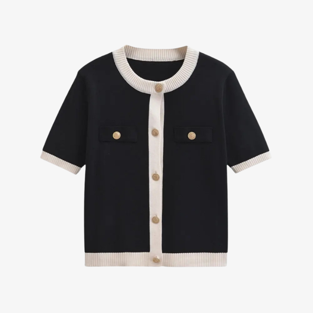Cardigan Bicolore à Manches Courtes – Style Élégant