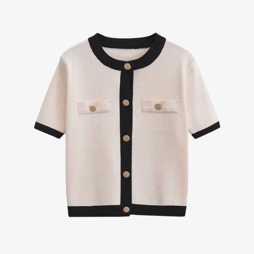 Cardigan Bicolore à Manches Courtes – Chic Intemporel