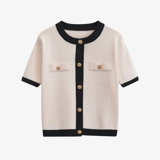 Two-Tone Short-Sleeve Cardigan – Timeless Chic