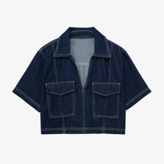 Short-sleeved denim jacket with pockets