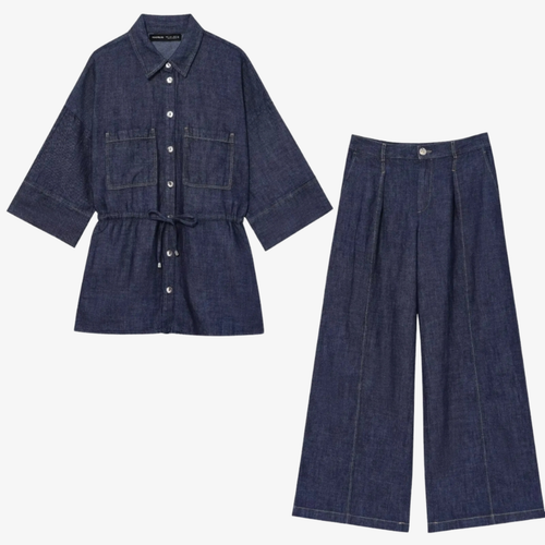 Ensemble en Jean – Veste Ceinturée & Pantalon Large